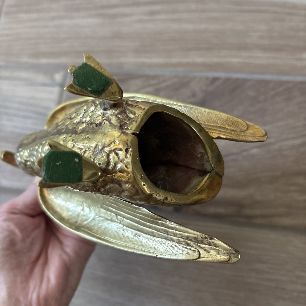 Vintage Brass Duck Figurine Wings Open 9" - Picture 5 of 7